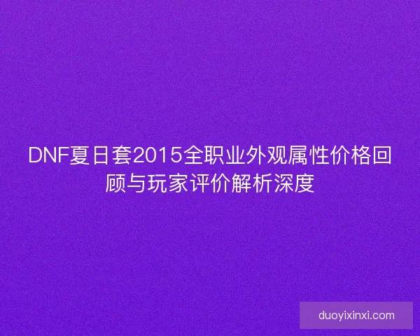 DNF夏日套2015全职业外观属性价格回顾与玩家评价解析深度