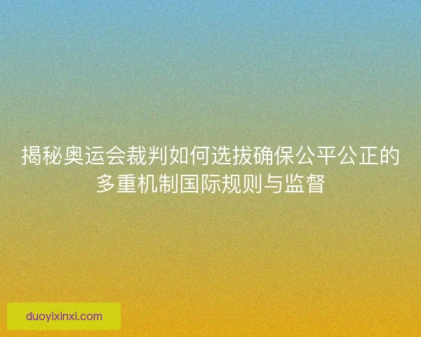 揭秘奥运会裁判如何选拔确保公平公正的多重机制国际规则与监督