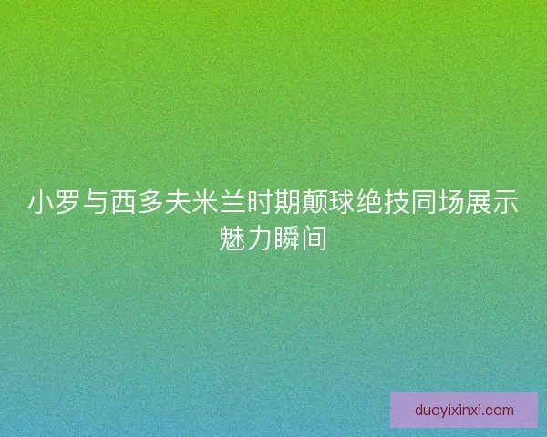 小罗与西多夫米兰时期颠球绝技同场展示魅力瞬间