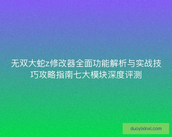 无双大蛇z修改器全面功能解析与实战技巧攻略指南七大模块深度评测
