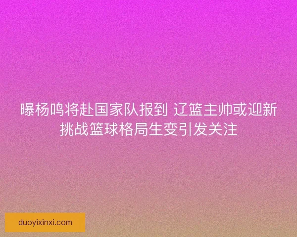 曝杨鸣将赴国家队报到 辽篮主帅或迎新挑战篮球格局生变引发关注